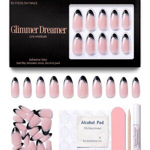 Glimmer Dreamer Press On French Mani Reusable Almond Nails 32 Obsidian Gleam NWT